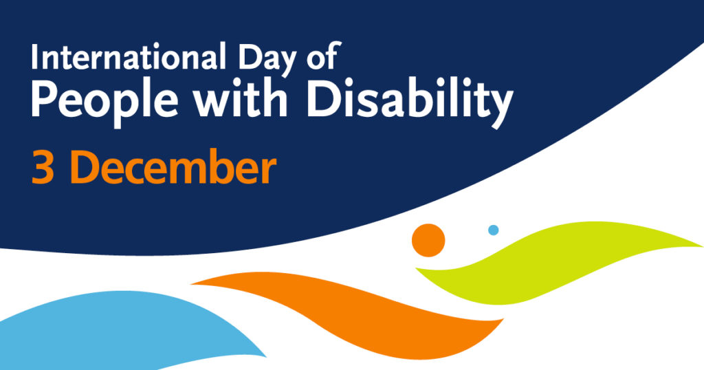 International Day of People with Disability - 3 December in IDPWD colours of aqua, orange and lime green