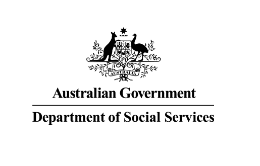 Australian Government - Department of Social Services logo, including Commonwealth crest featuring Kangaroo and Emu silhouettes