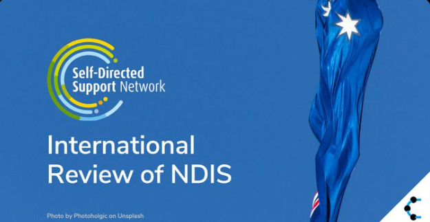 Self Directed Support Network - International Review of NDIS - image of Australian flag against blue backgroun